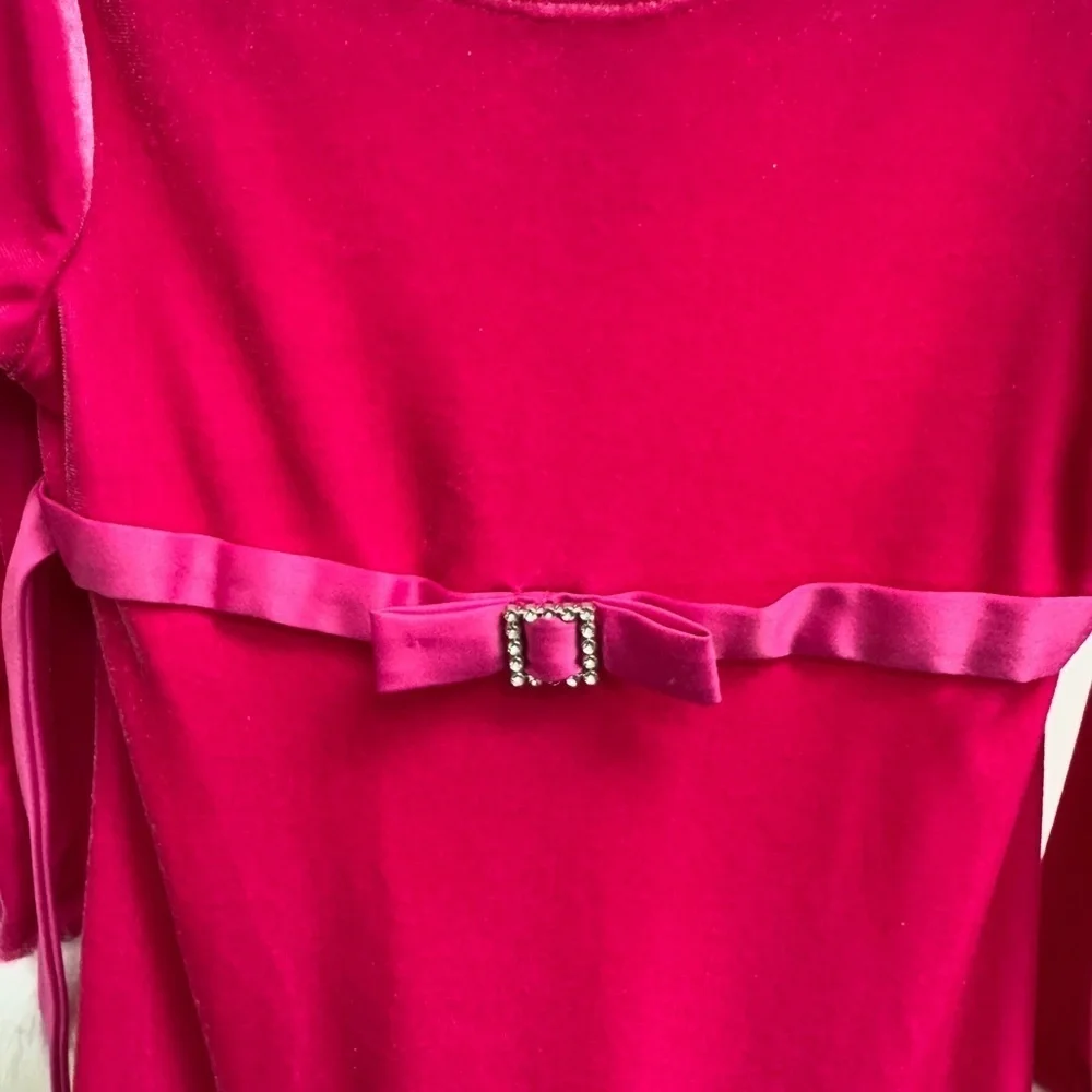 Bonnie Jean 3T Girls Pink & White Velvet Christmas Holiday Long Sleeve Dress - Picture 4 of 7